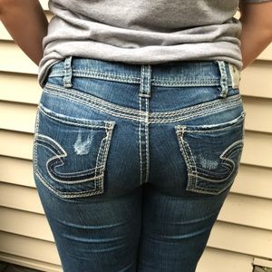 Size 30 -33 long Silver jeans